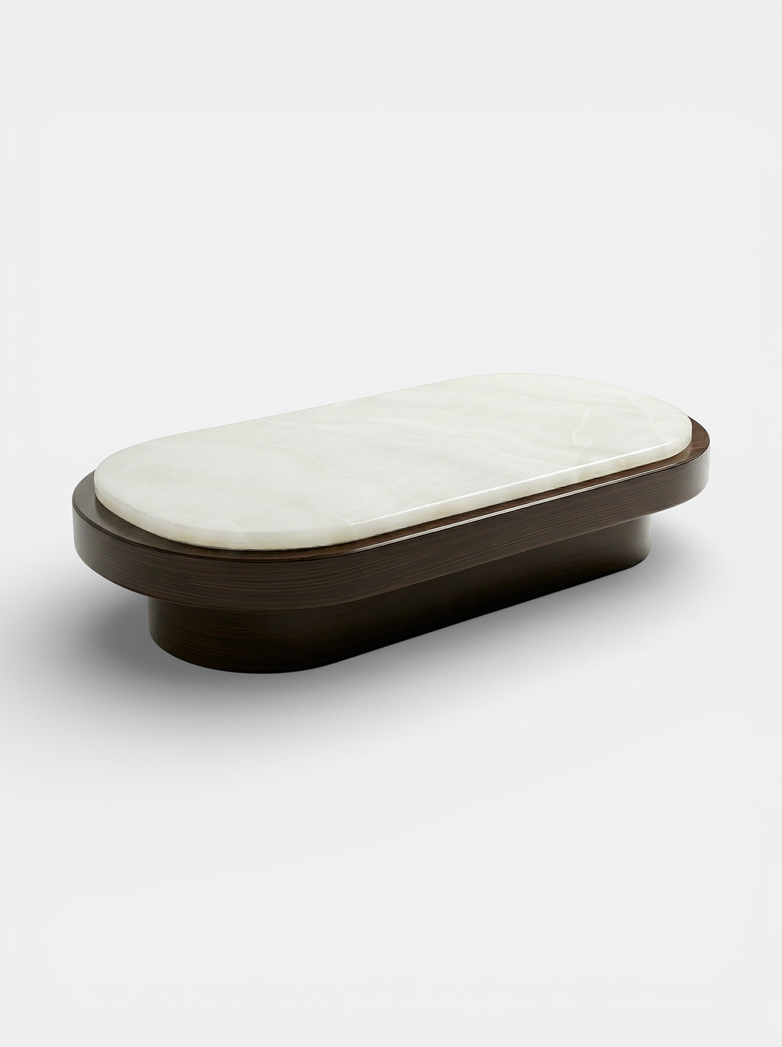 MARBERA Mirage white onyx and wood furniture - three quarter left view showing Italian marble details
