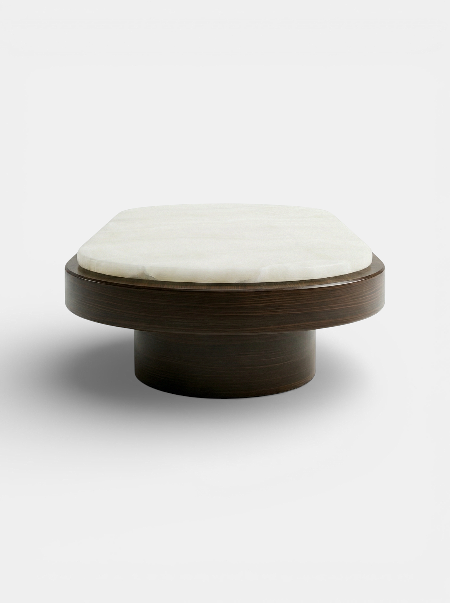MARBERA Mirage white onyx marble and wood furniture - back view displaying Italian luxury craftsmanship