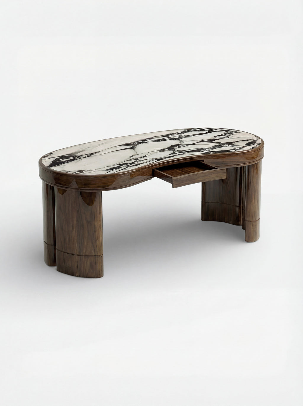 Handcrafted Nicola desk in wood and Calacatta Viola marble - alternate view showcasing Italian luxury