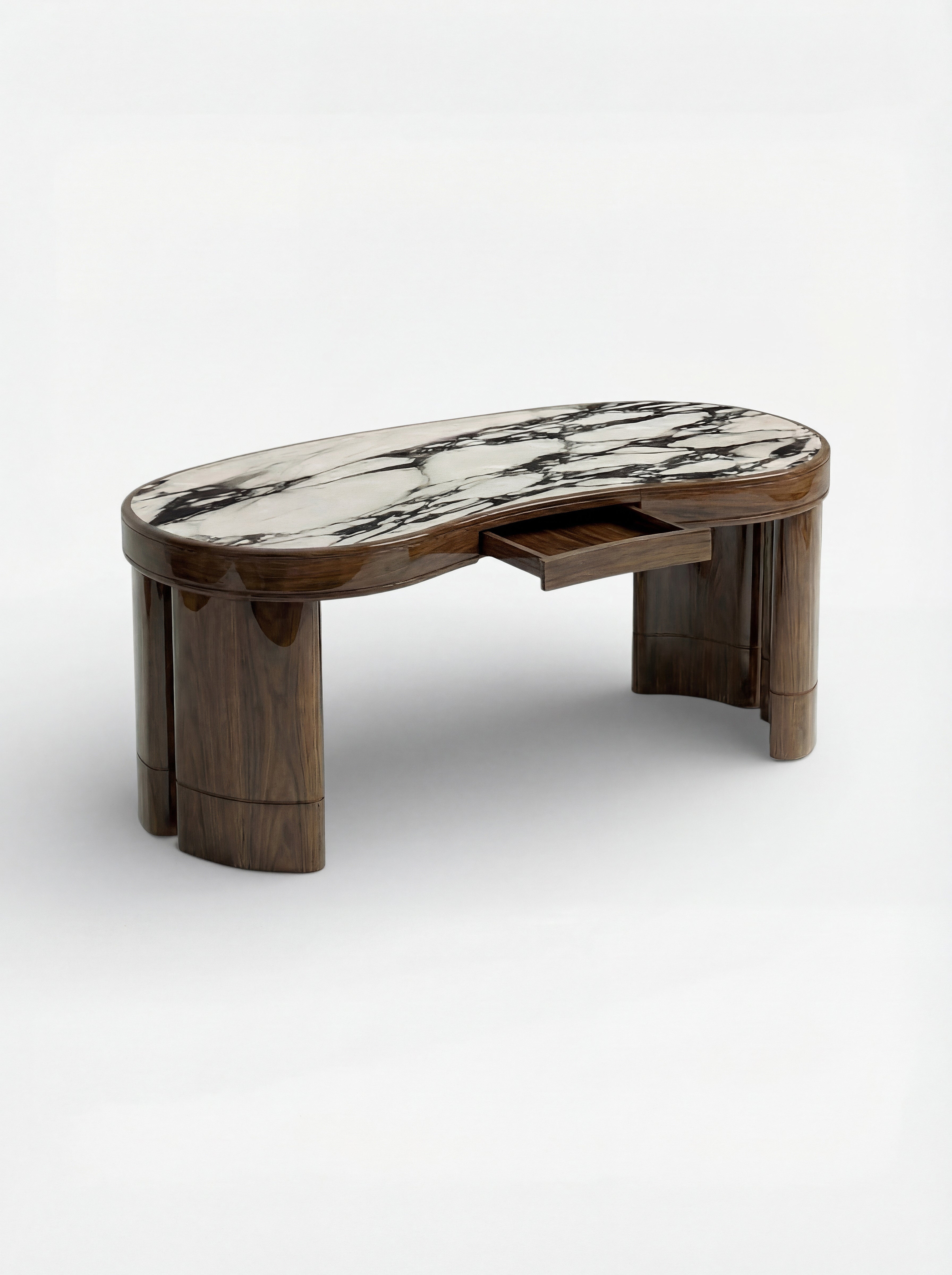 Handcrafted Nicola desk in wood and Calacatta Viola marble - alternate view showcasing Italian luxury