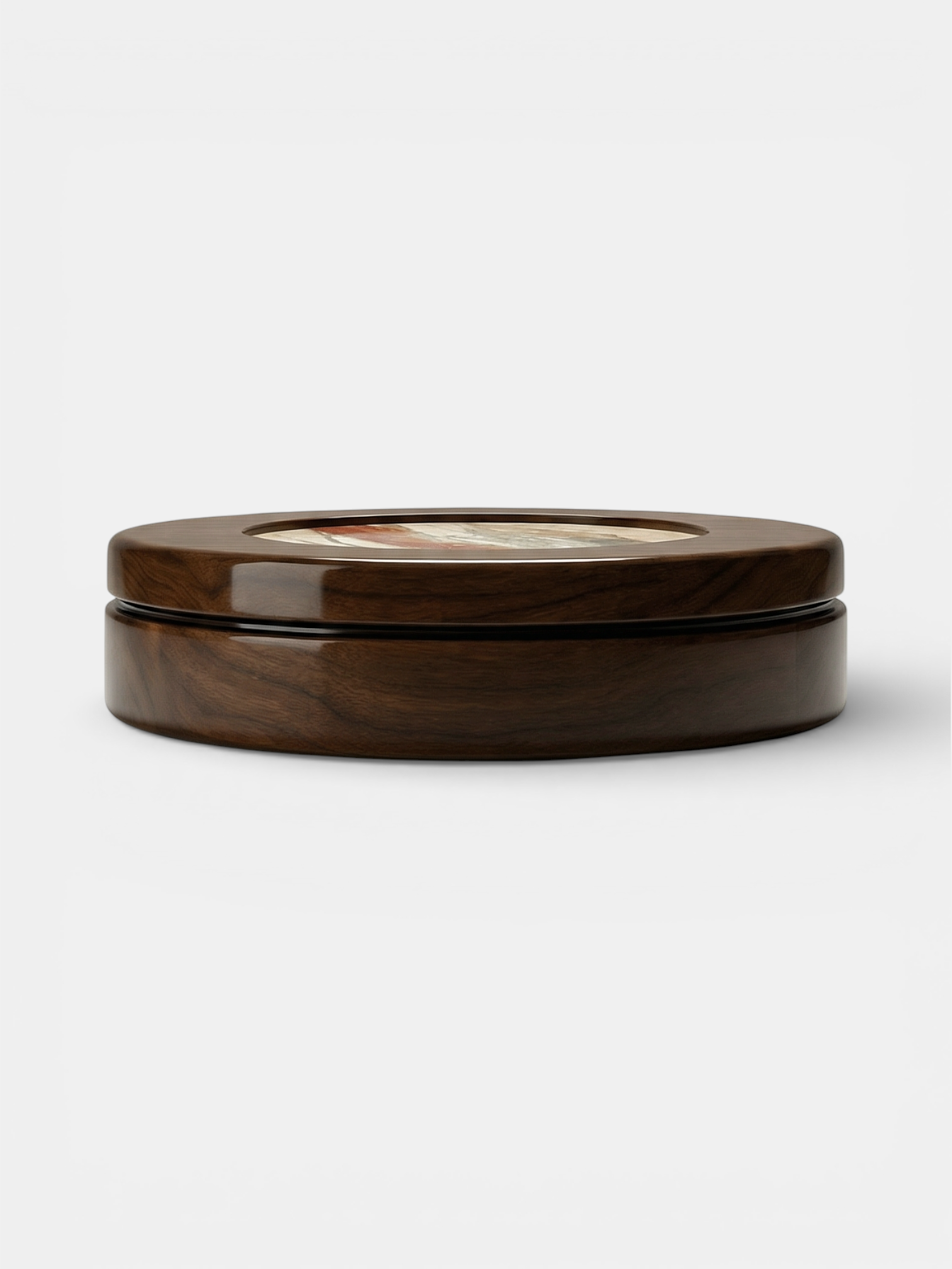 Back view of wooden base with dramatic Breccia marble top - handcrafted Italian design