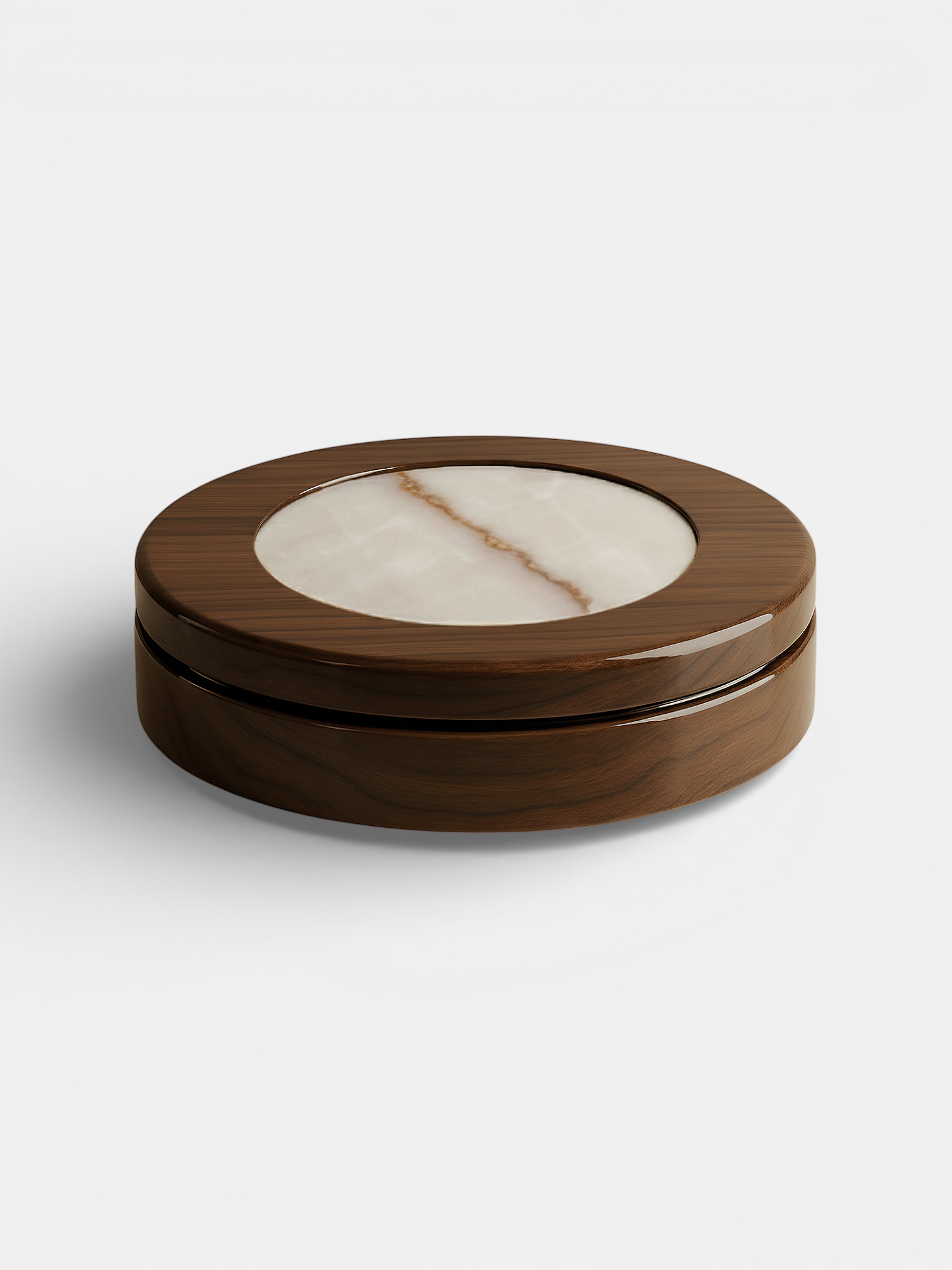 Alternative angle of wooden base table with beautiful Shell onyx marble top - MARBERA craft