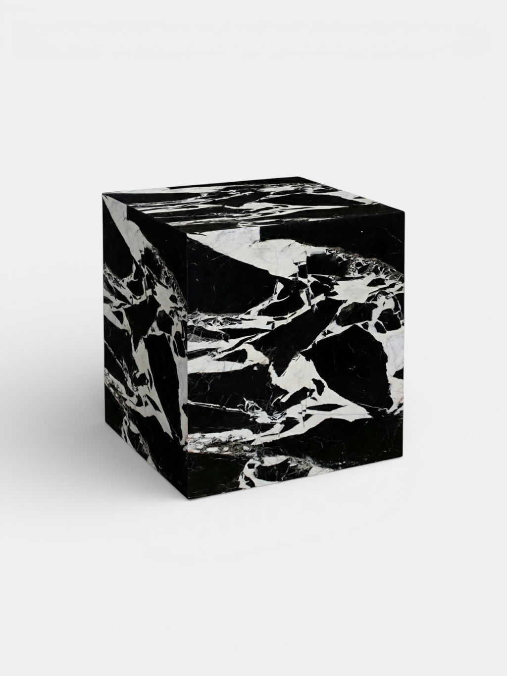 Grand Antique marble cube three-quarter left view showcasing natural stone veining patterns