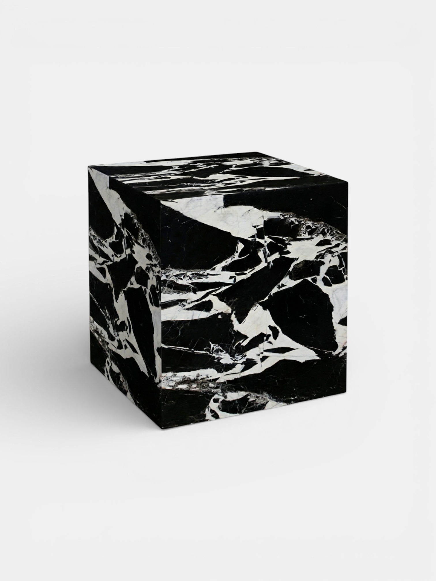 Grand Antique marble cube three-quarter left view showcasing natural stone veining patterns