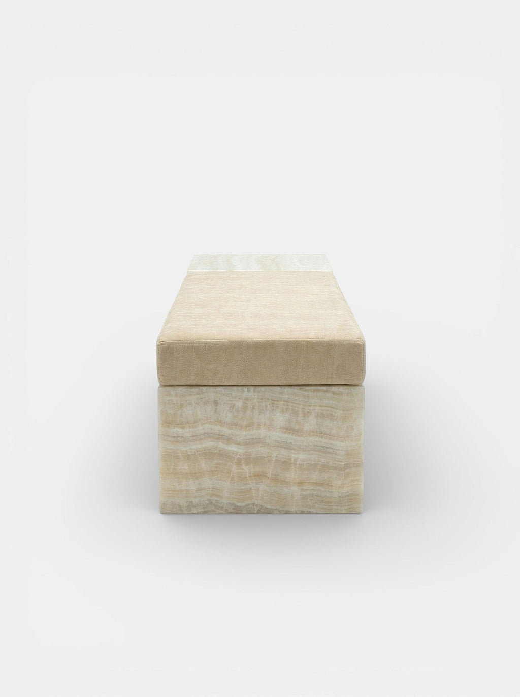 Meryl bench ivory onyx marble base close-up showing natural stone patterns and craftsmanship