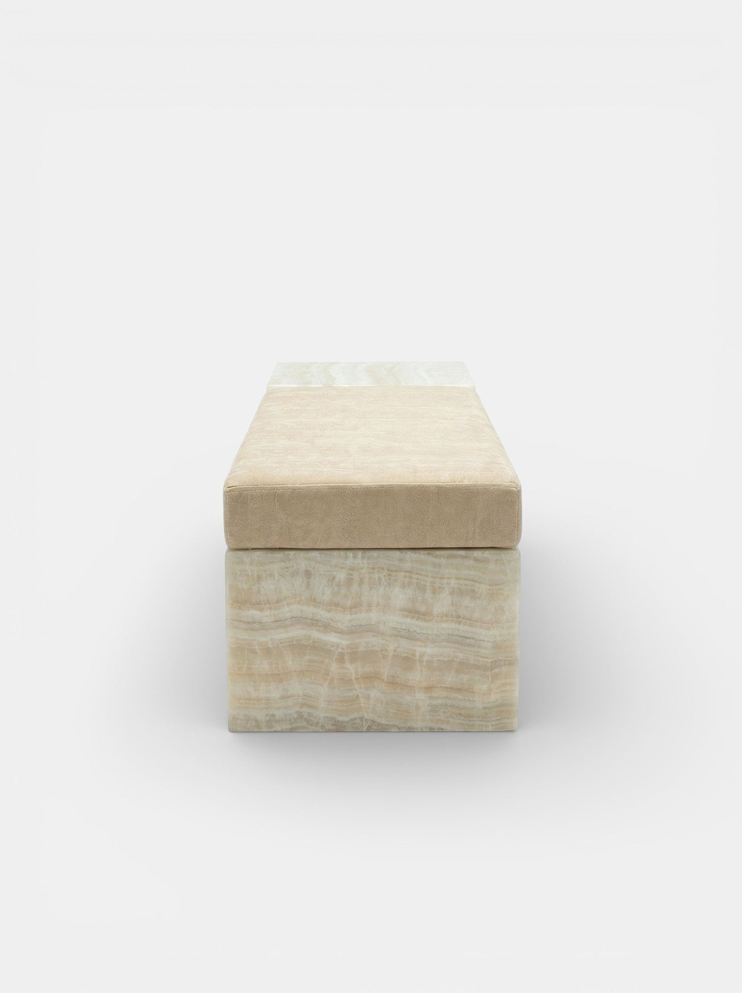 Meryl bench ivory onyx marble base close-up showing natural stone patterns and craftsmanship