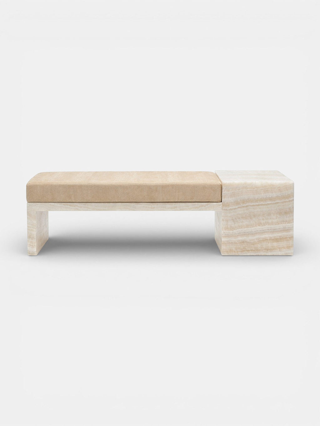 Meryl bench with ivory onyx marble base and mohair upholstery, luxury Italian furniture