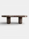 Mira dining table with Rosso Levanto red marble top and wood base, luxury Italian design