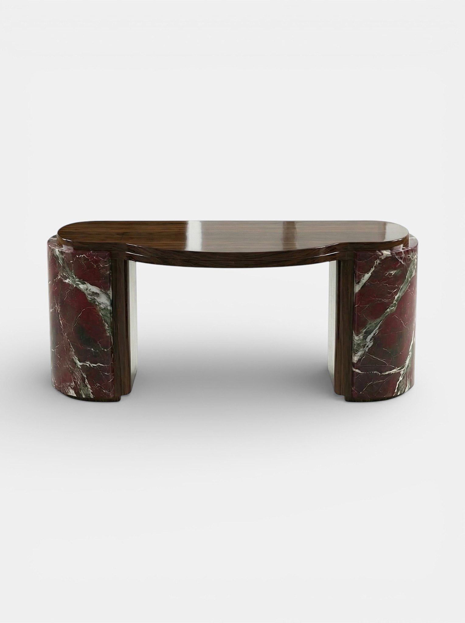 MARBERA Moka desk in Rosso Levanto marble and wood - Italian luxury office furniture craftsmanship