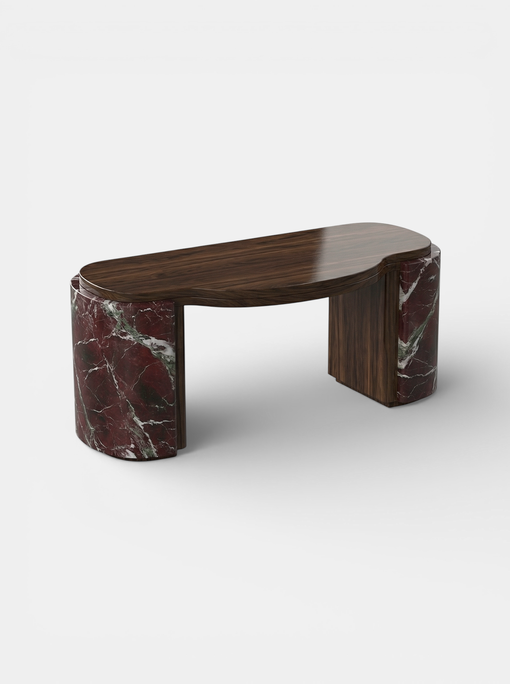 MARBERA Moka Italian Rosso Levanto marble and wood desk - detailed luxury office workspace view