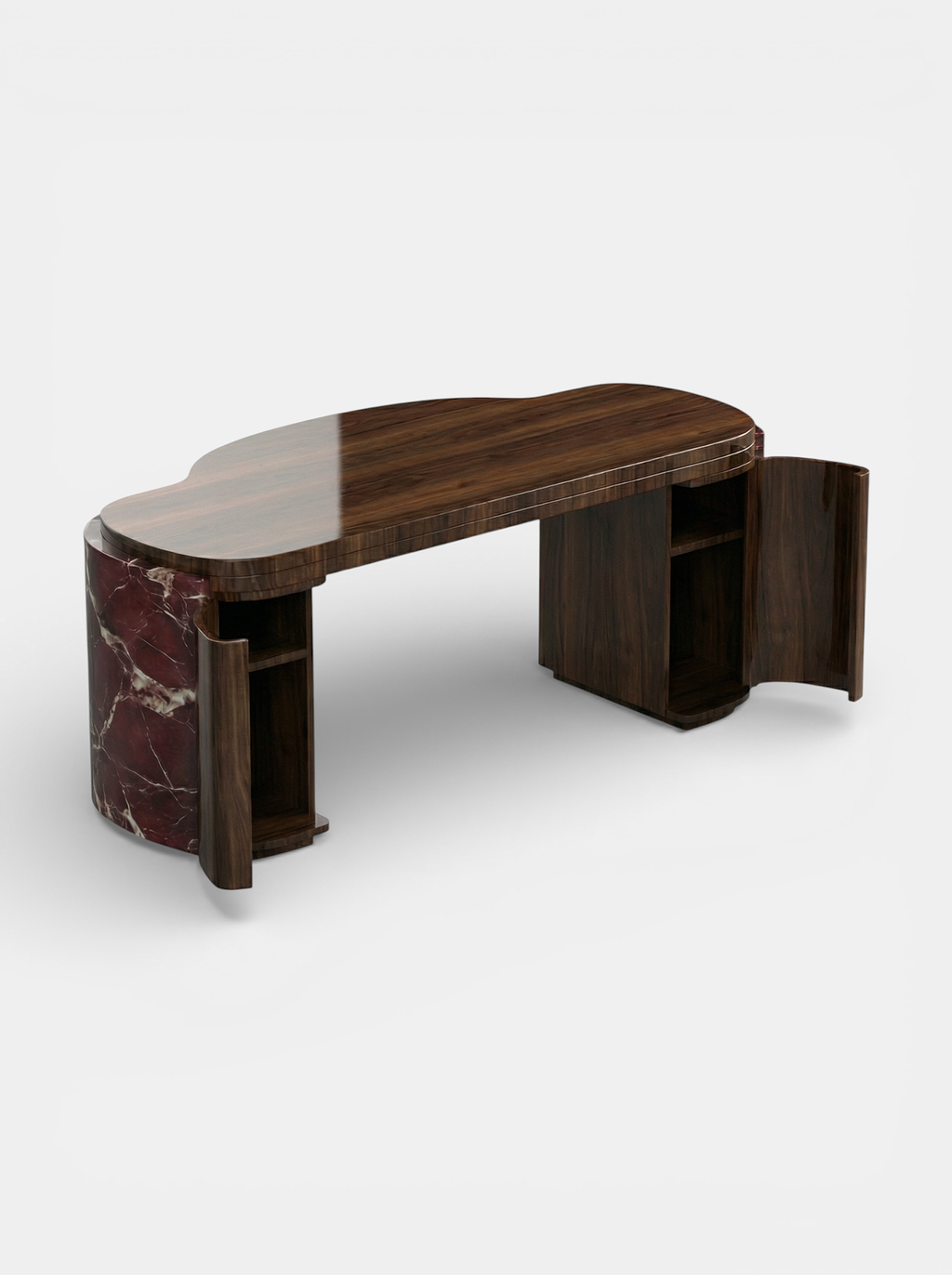 MARBERA Moka Rosso Levanto marble and wood desk - detailed Italian luxury workspace furniture view