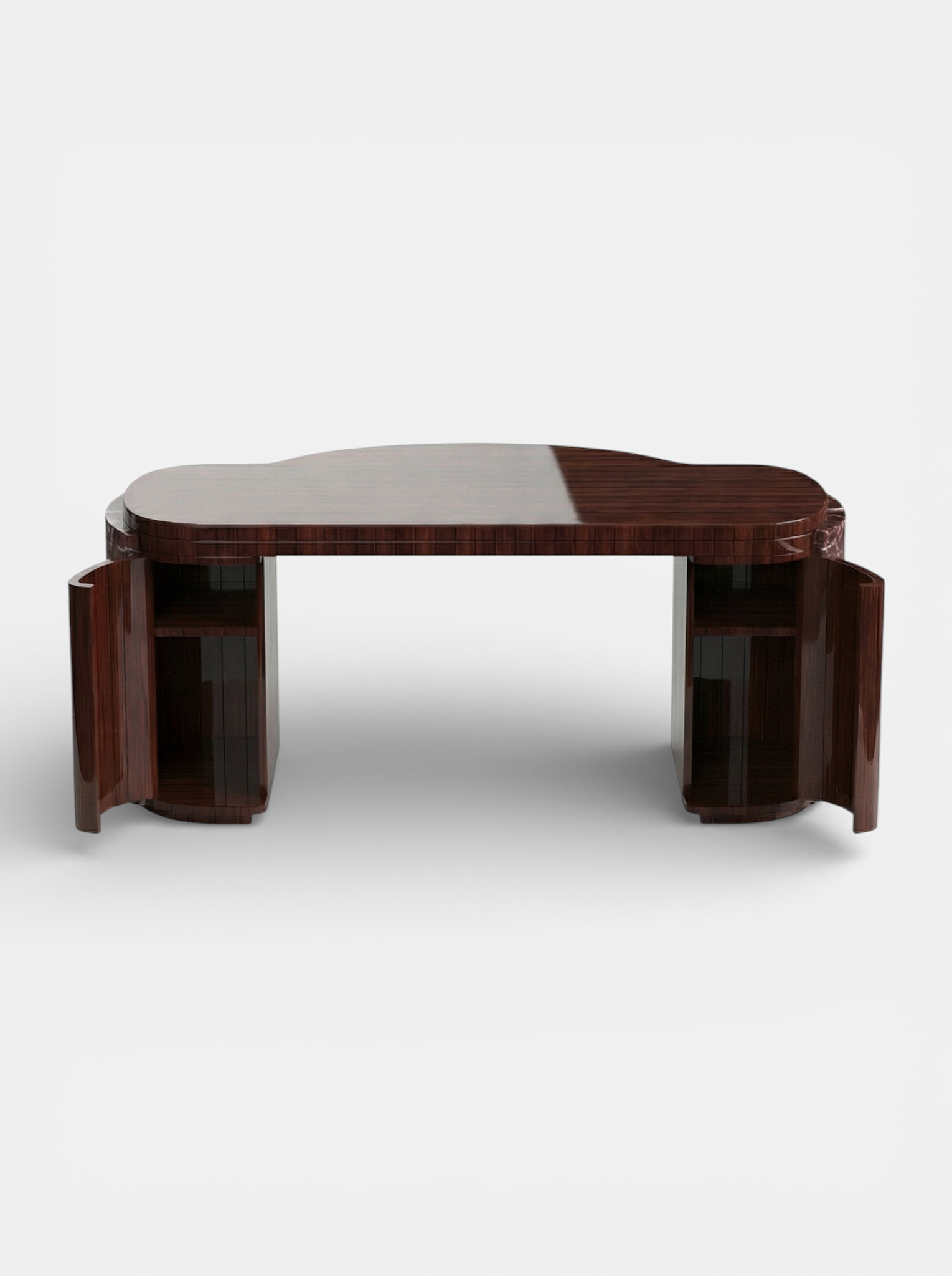 MARBERA Moka desk Rosso Levanto marble and wood - side perspective Italian luxury furniture