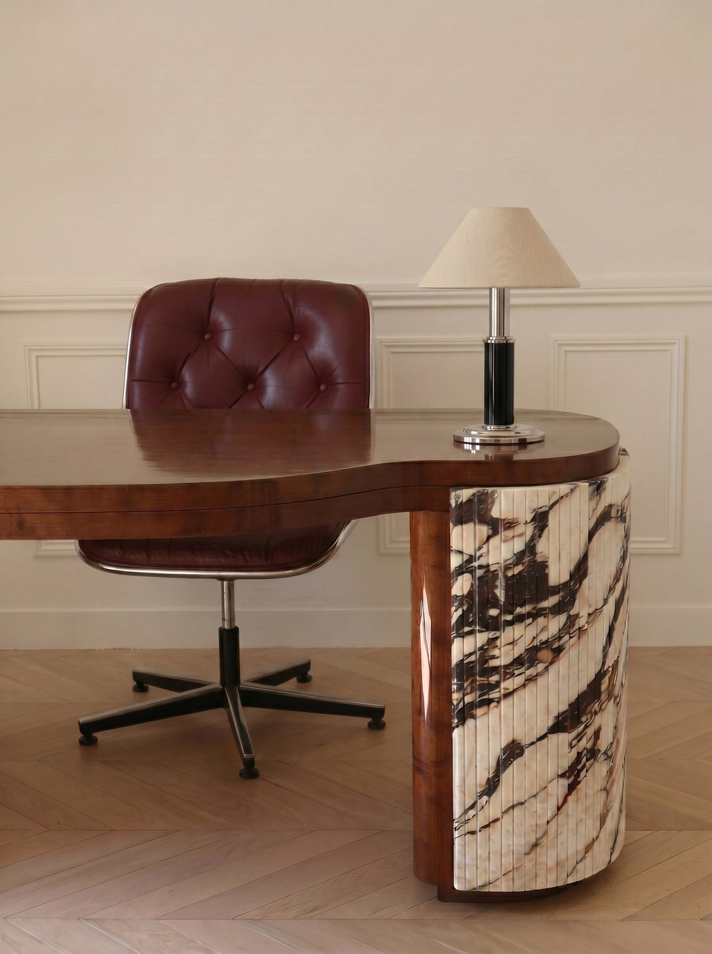 Moka Calacatta Viola And Wood Desk