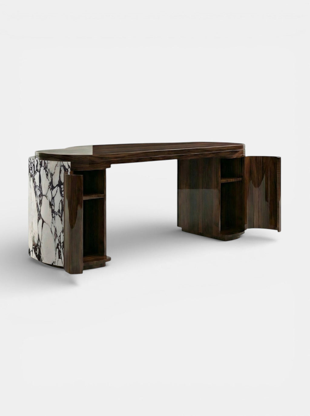 MARBERA Moka desk Calacatta Viola marble with wood - side angle Italian luxury office design