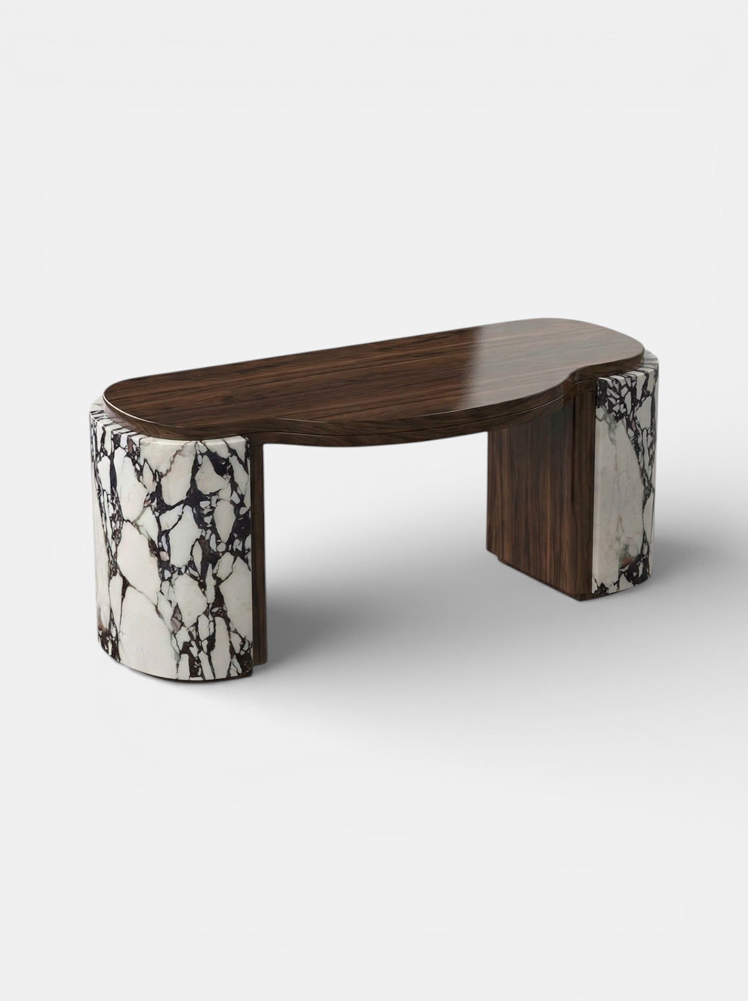 MARBERA Moka Calacatta Viola and wood luxury desk - Italian marble office furniture close-up view