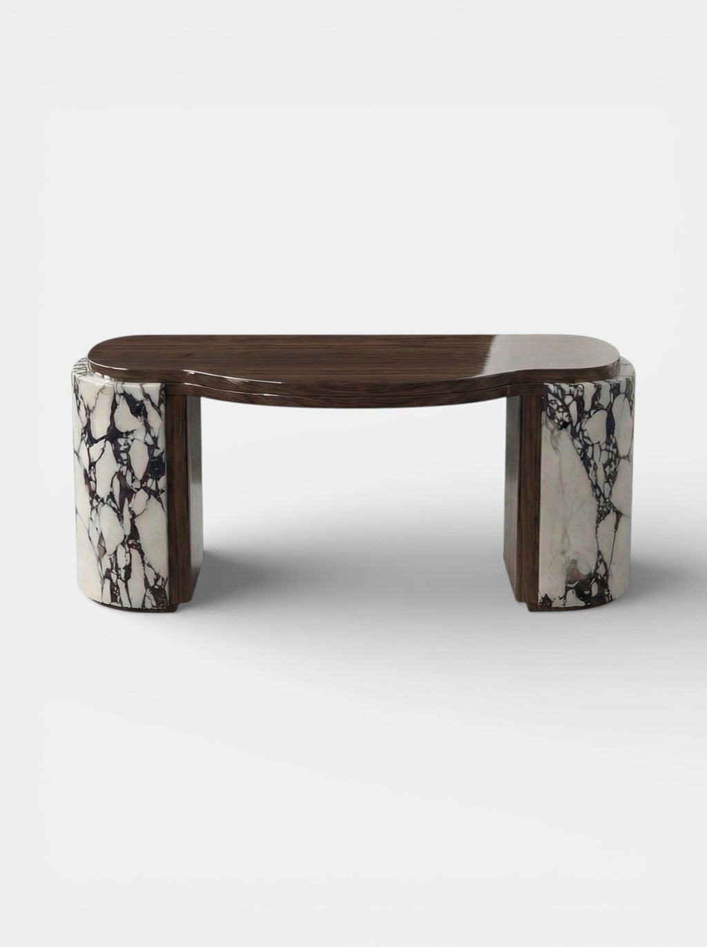 MARBERA Moka luxury desk in Calacatta Viola marble and wood - Italian crafted office furniture
