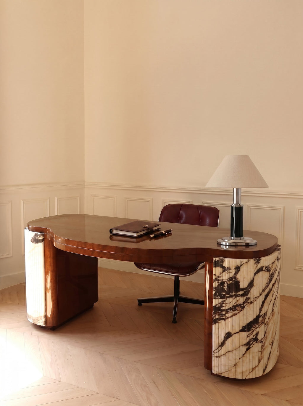 Moka Calacatta Viola And Wood Desk