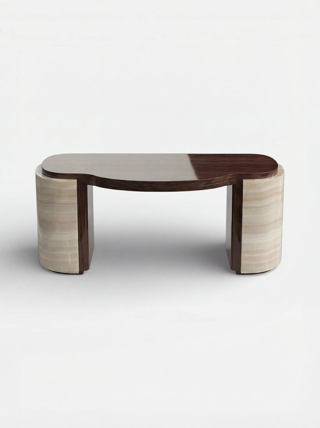 MARBERA Moka luxury desk in ivory onyx marble and wood - Italian crafted office furniture design