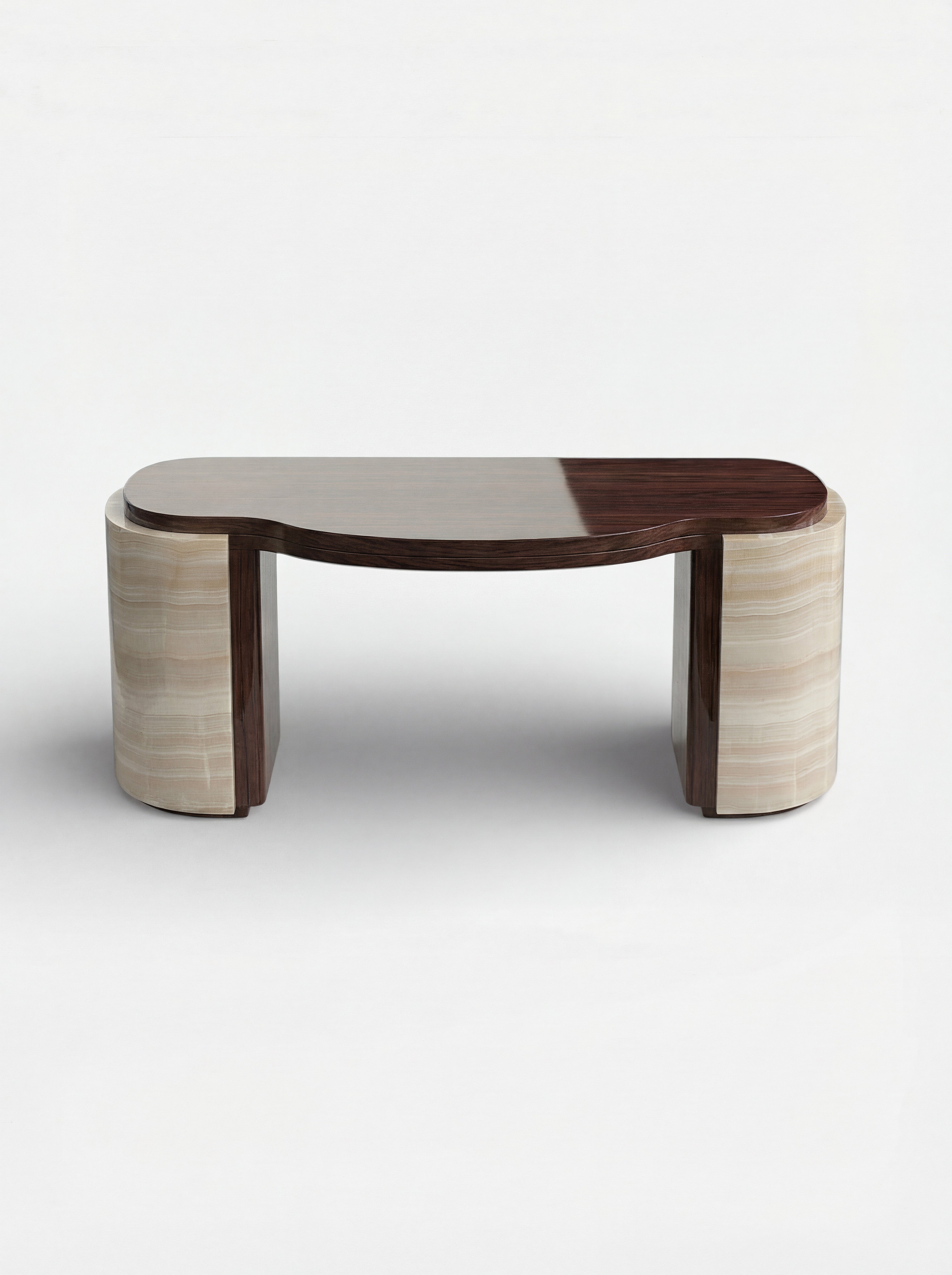 MARBERA Moka luxury desk in ivory onyx marble and wood - Italian crafted office furniture design