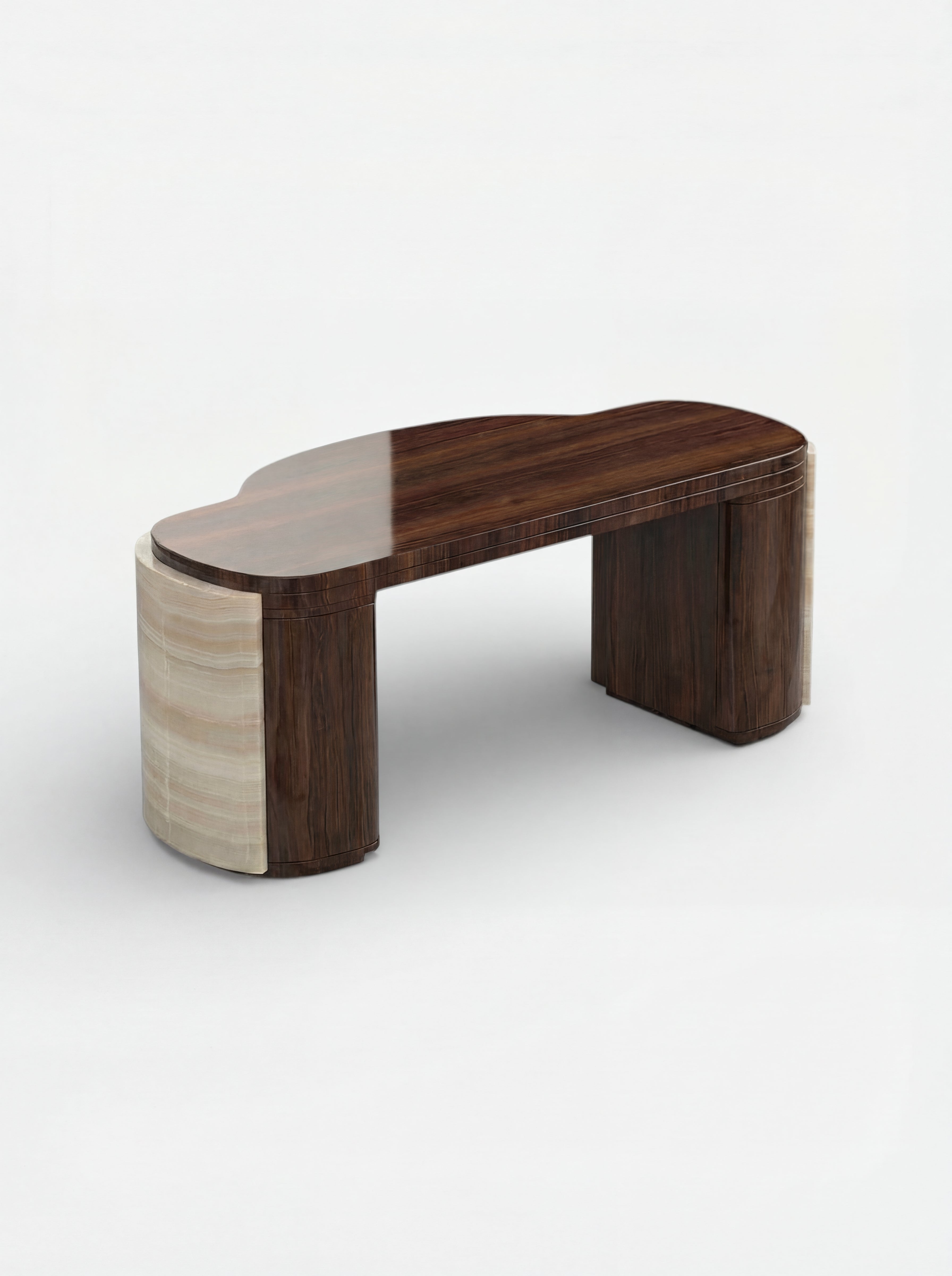 MARBERA Moka desk Italian ivory onyx marble and wood - alternative perspective luxury design