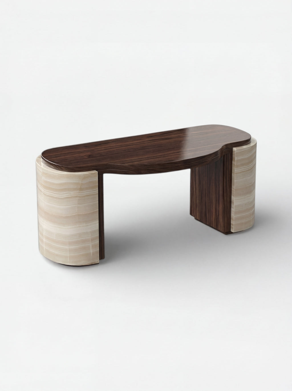 MARBERA Moka desk ivory onyx marble with wood accents - detailed Italian luxury furniture view