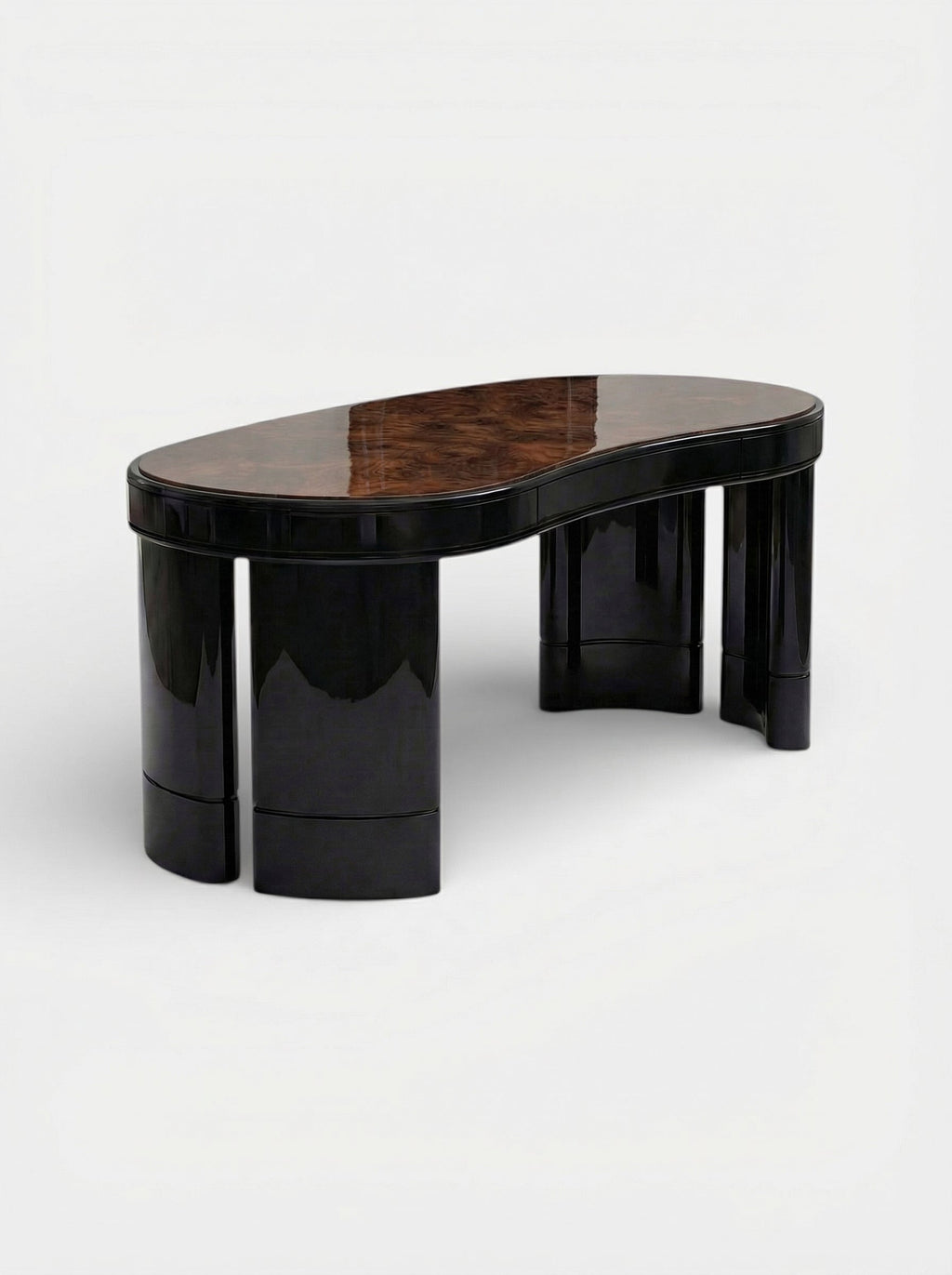MARBERA Nicola black marble and burl wood desk - Italian luxury office furniture detailed view