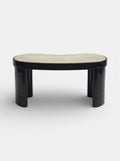 Luxury Nicola desk crafted in black and ivory onyx marble - detailed close-up view of natural stone veining