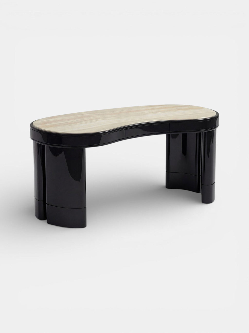 Luxury black and ivory onyx Nicola desk - alternate angle showcasing Italian marble craftsmanship