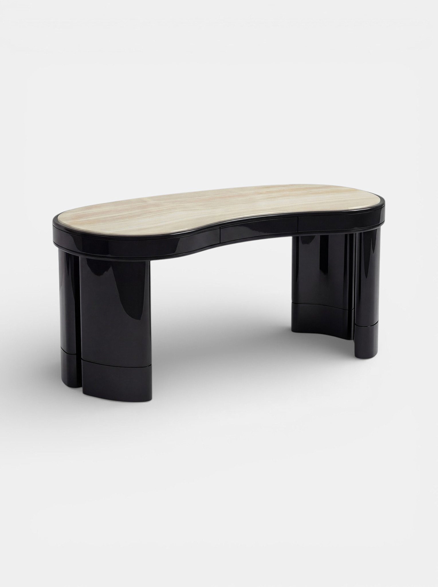 Luxury black and ivory onyx Nicola desk - alternate angle showcasing Italian marble craftsmanship