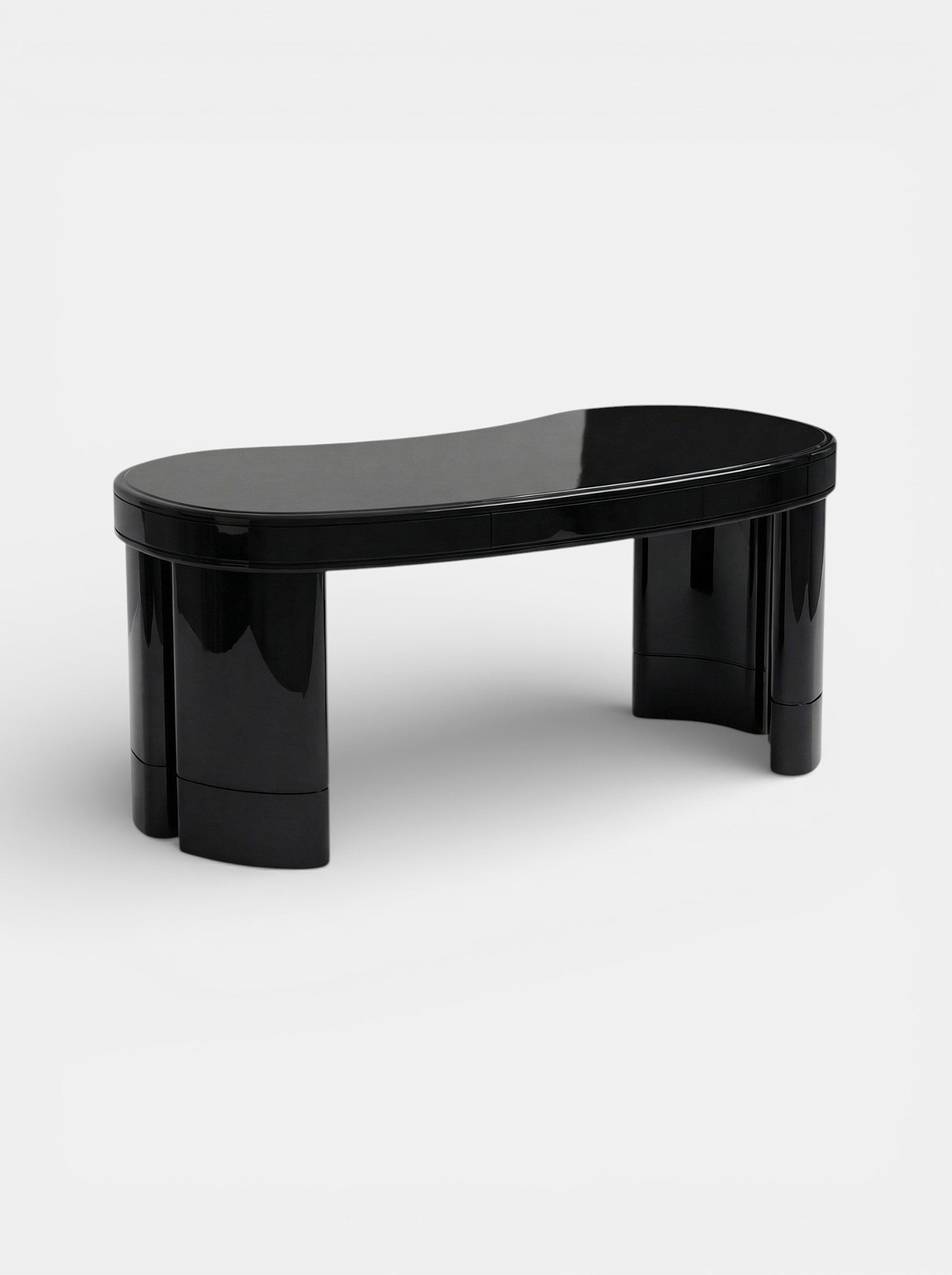 Italian crafted Nicola desk in black lacquer - front perspective showing elegant workspace surface