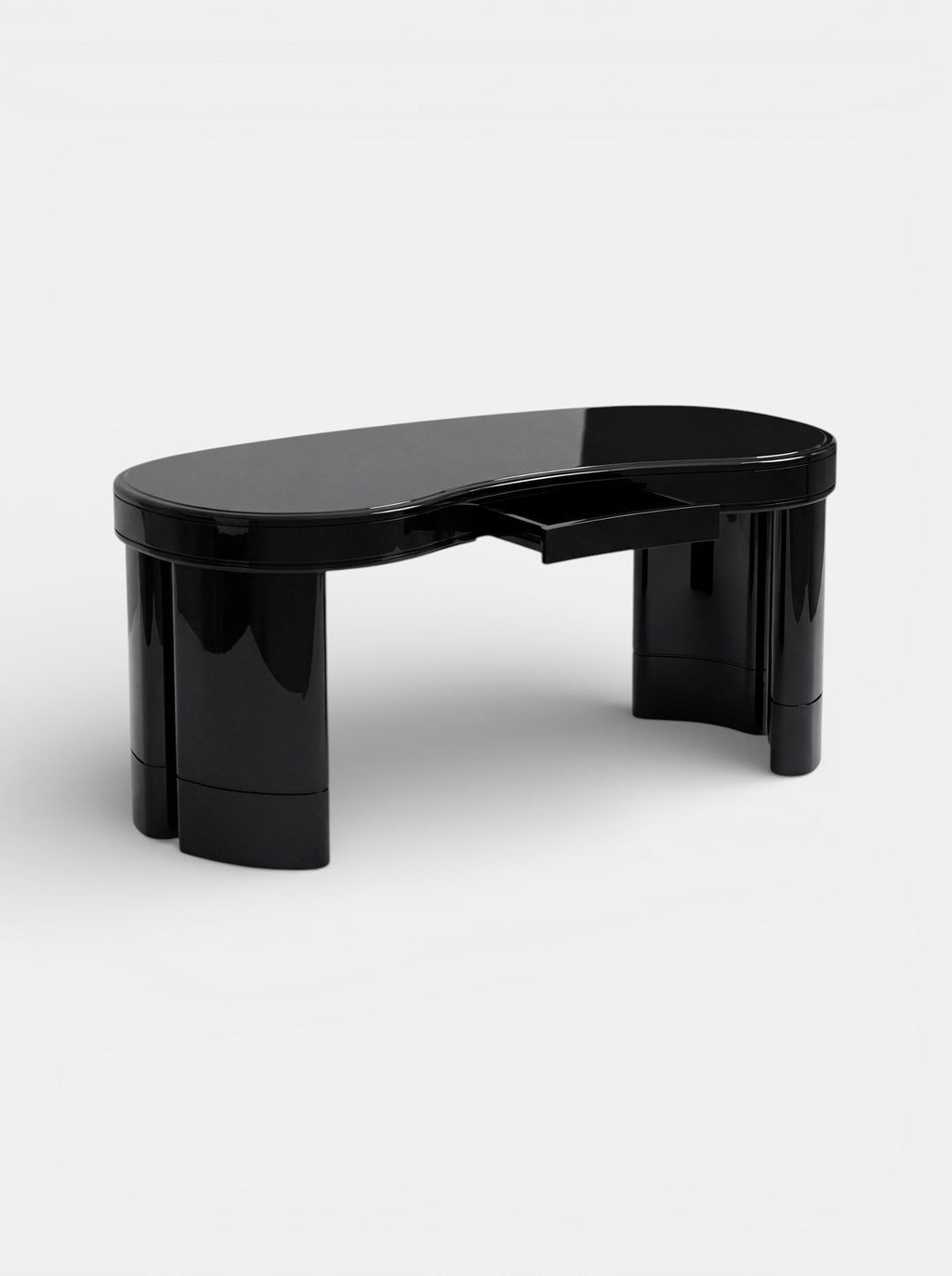 MARBERA Nicola black lacquered desk - side view highlighting minimalist sculptural form and finish