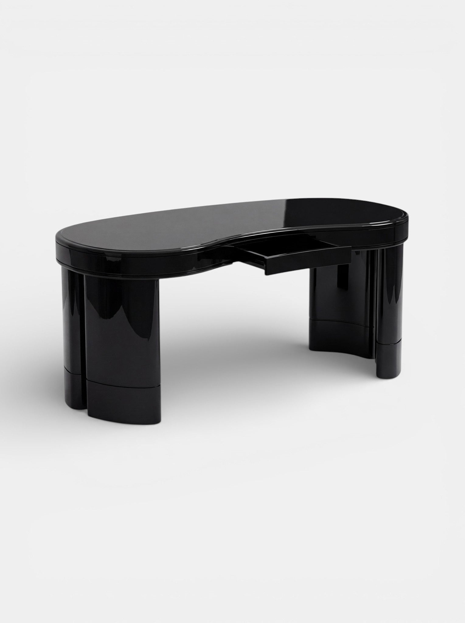 MARBERA Nicola black lacquered desk - side view highlighting minimalist sculptural form and finish