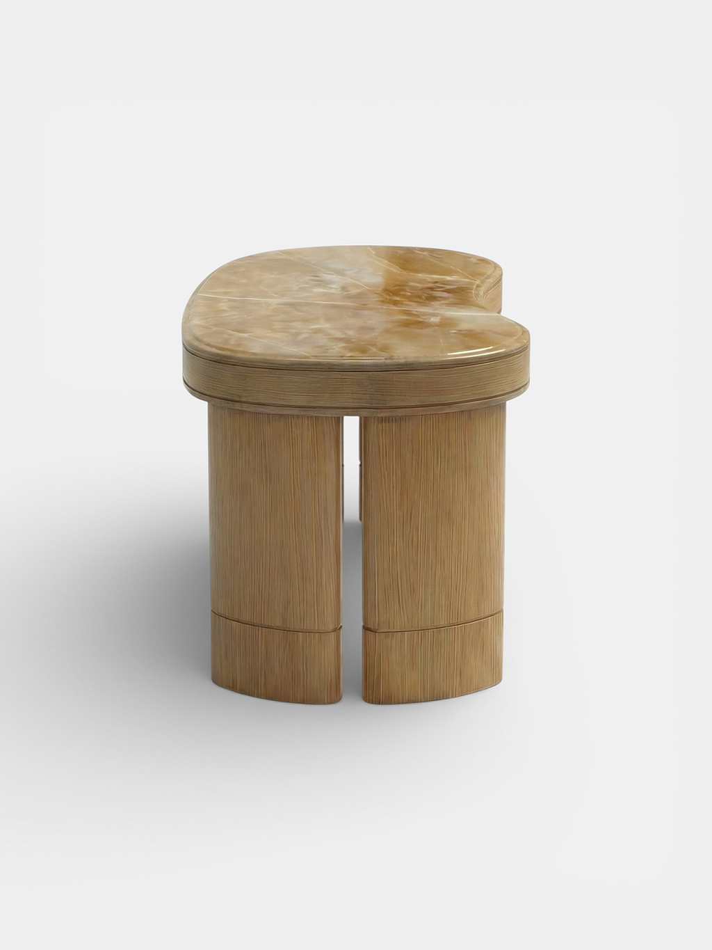 Luxury Nicola desk with Honey Onyx marble surface - detailed view of golden stone veining