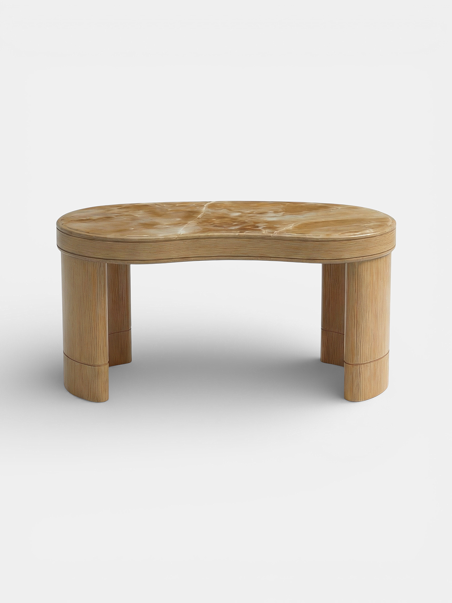 Handcrafted Italian Nicola desk oak wood Honey Onyx marble - alternate perspective view