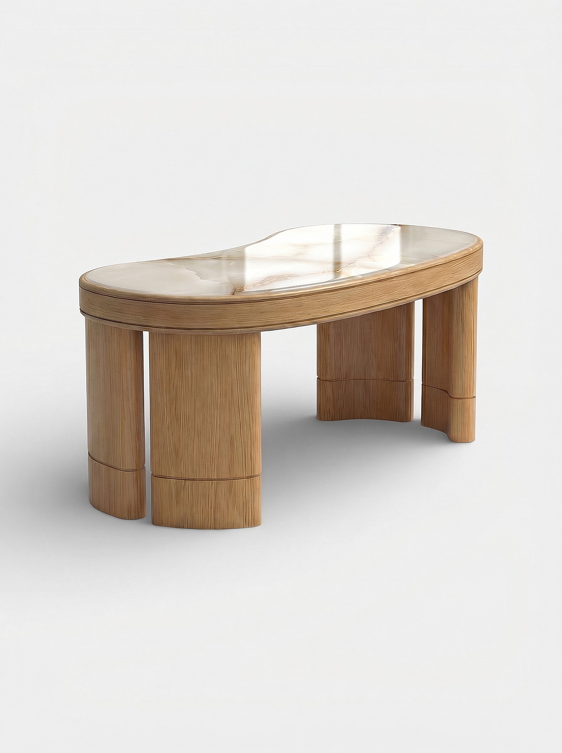 Premium Nicola workspace furniture oak and Shell Onyx - three-quarter perspective view