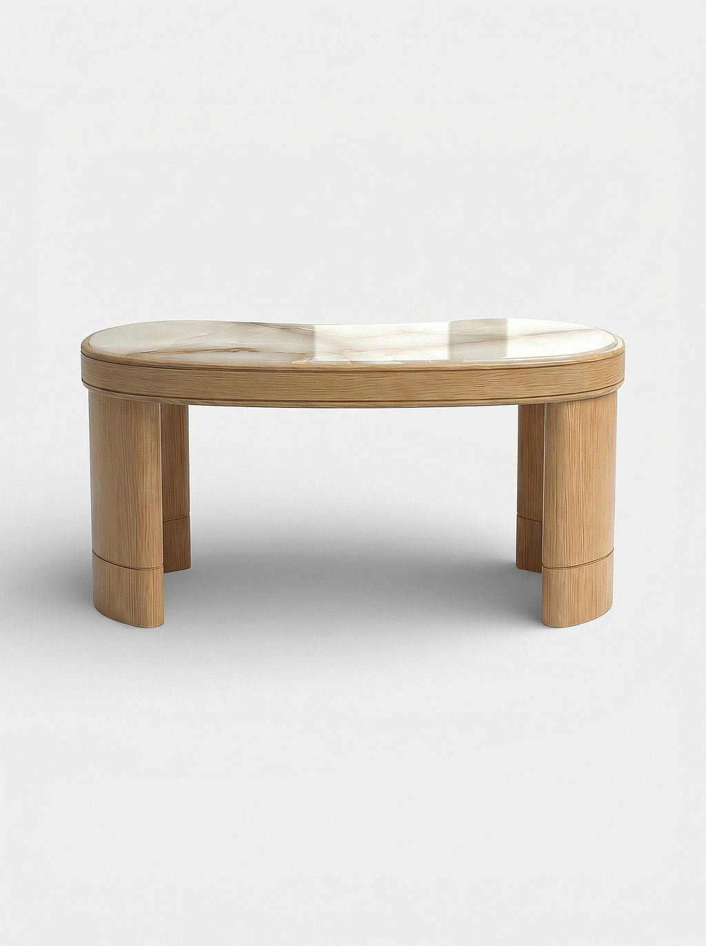 MARBERA Nicola desk in oak wood with Shell Onyx marble top - front view showcasing natural contrast