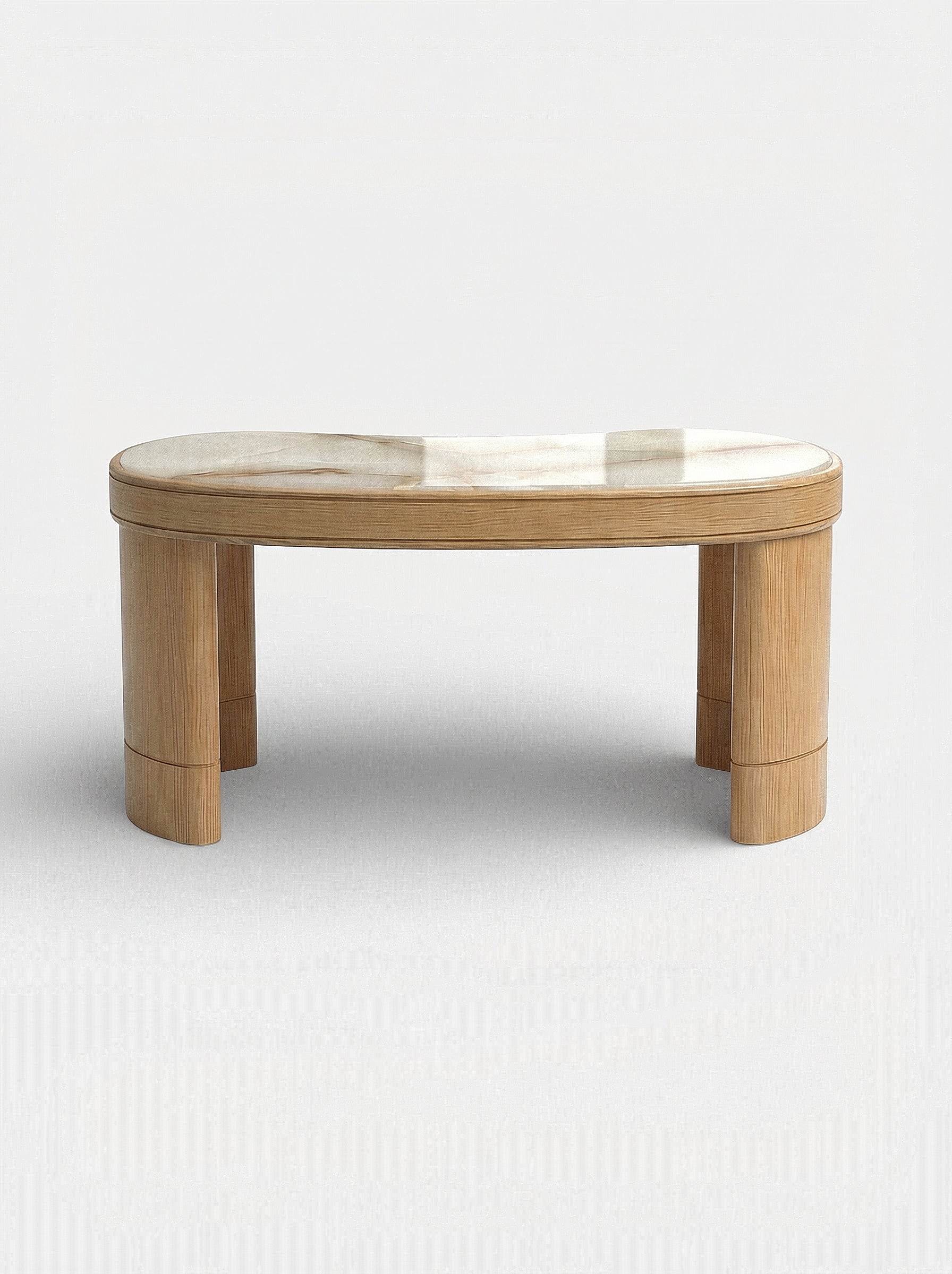 MARBERA Nicola desk in oak wood with Shell Onyx marble top - front view showcasing natural contrast