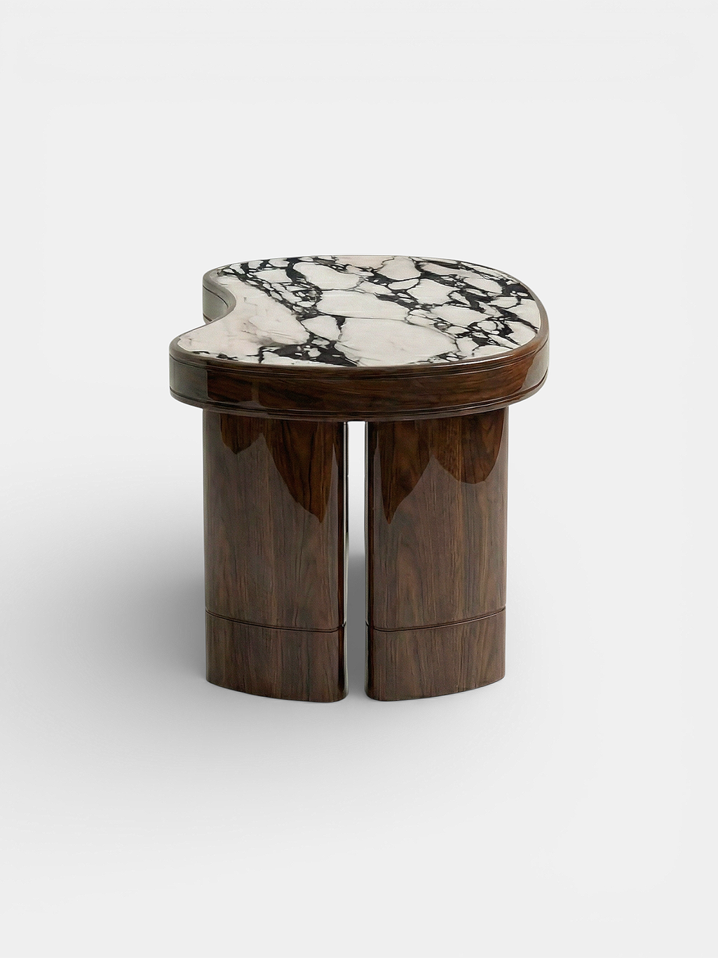 MARBERA Nicola desk wood and Calacatta Viola marble - side angle highlighting dual material design