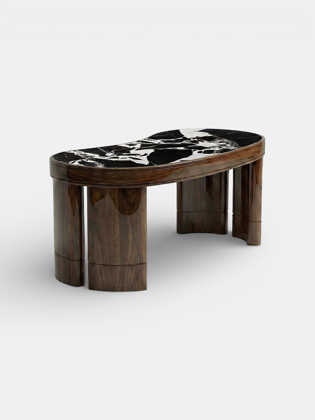 Handcrafted Italian Nicola desk glossy wood Grand Antique marble - alternate perspective view