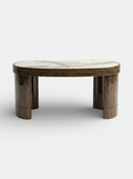 MARBERA Nicola desk in glossy wood with Shell Onyx marble top - front view showcasing luxury materials