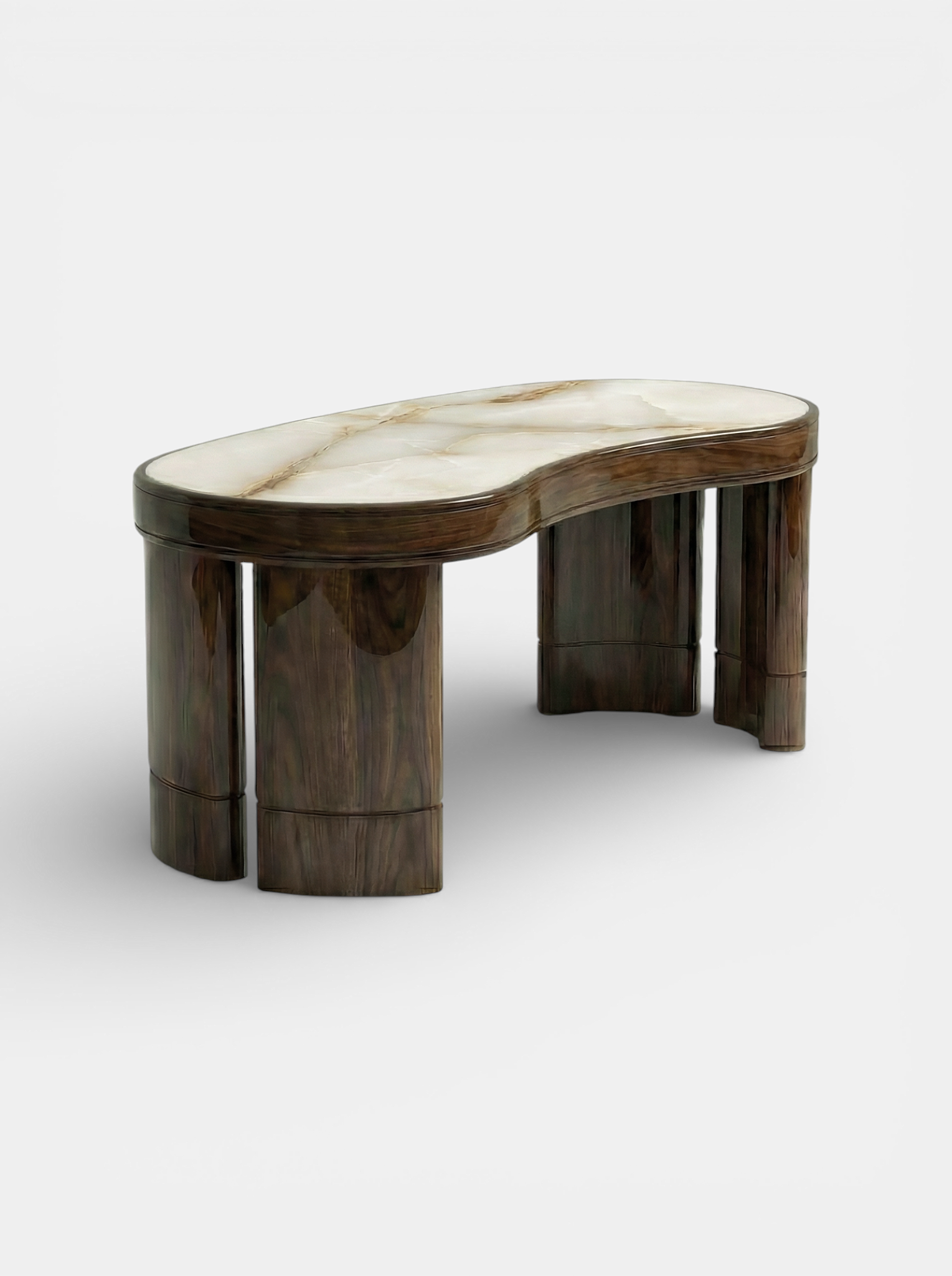Premium Nicola workspace furniture wood and Shell Onyx - three-quarter perspective view