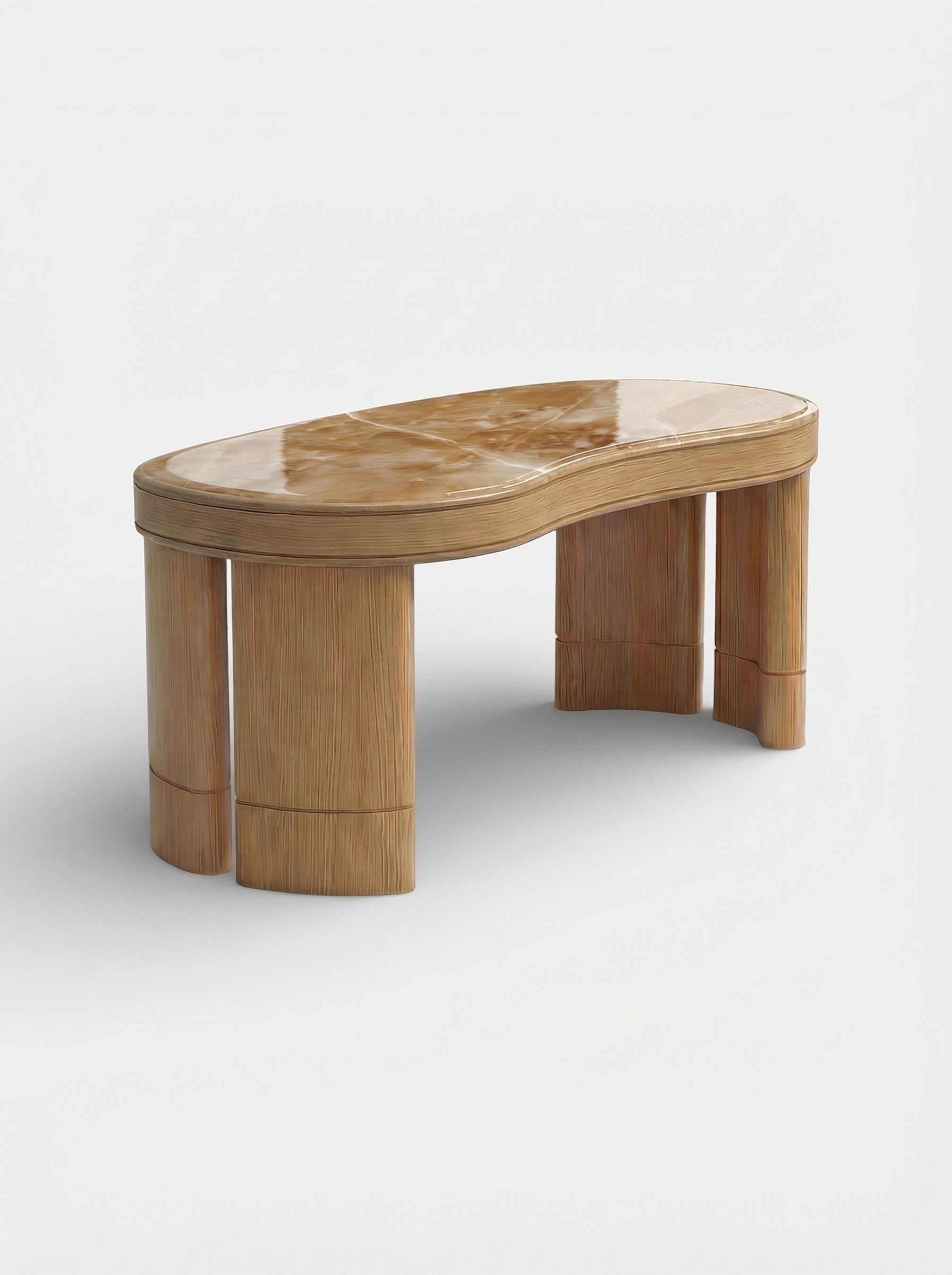 Italian Nicola desk oak wood base Honey Onyx marble - side perspective highlighting warm tones