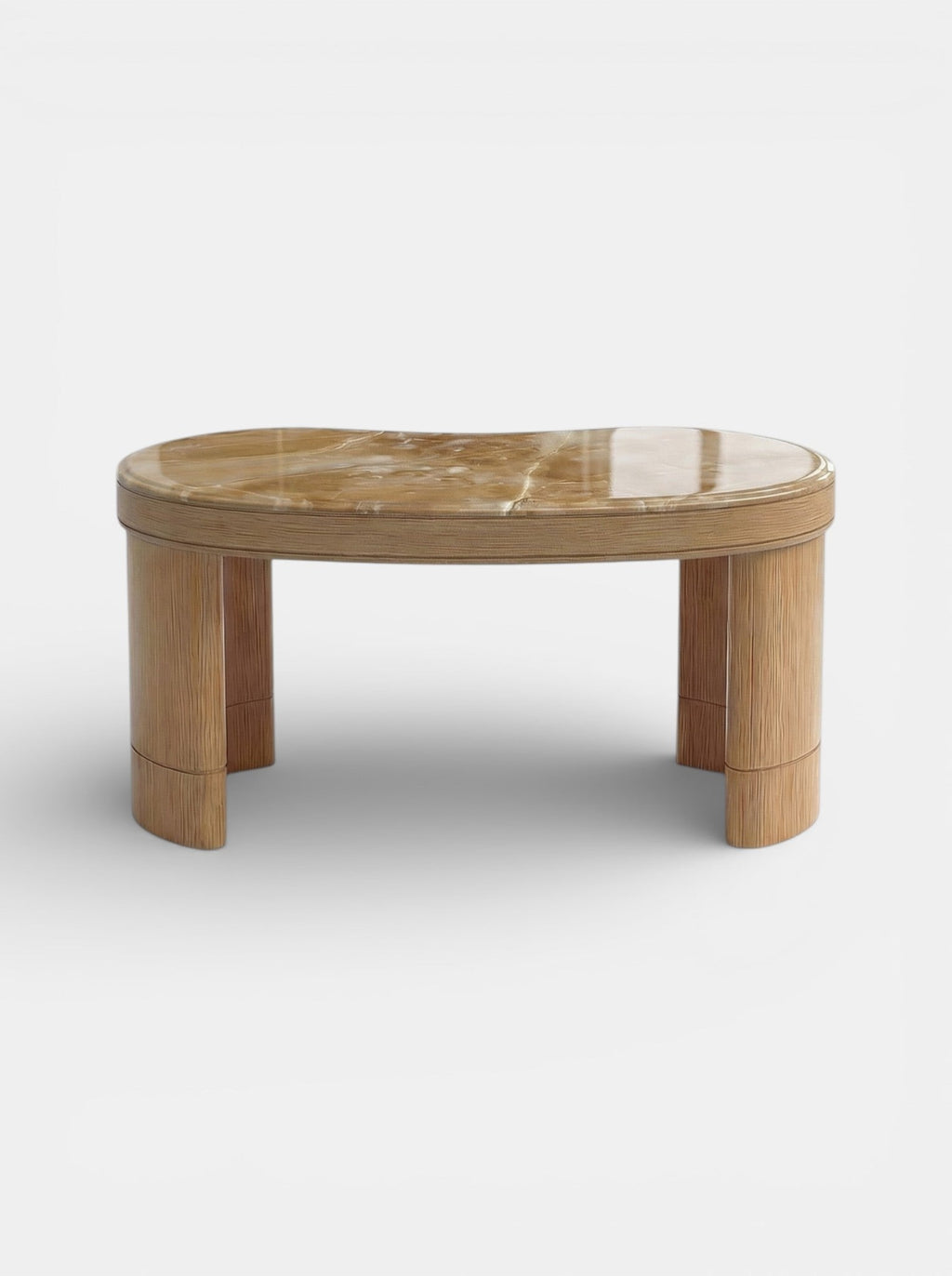 MARBERA Nicola desk in oak wood with Honey Onyx marble top - front view showing natural materials