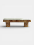 Italian luxury Noto bench with burl wood base and shell onyx top, modern marble furniture design