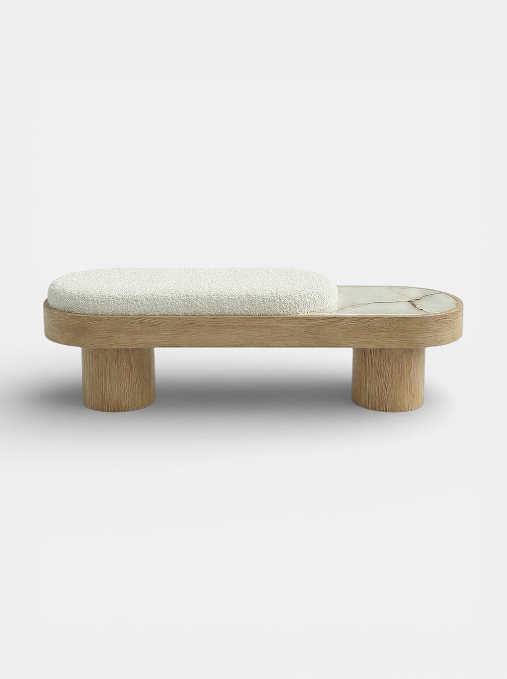 Noto luxury bench with oak wood and shell onyx combination, Italian crafted marble furniture design