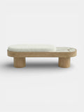 Noto luxury bench with oak wood and shell onyx combination, Italian crafted marble furniture design