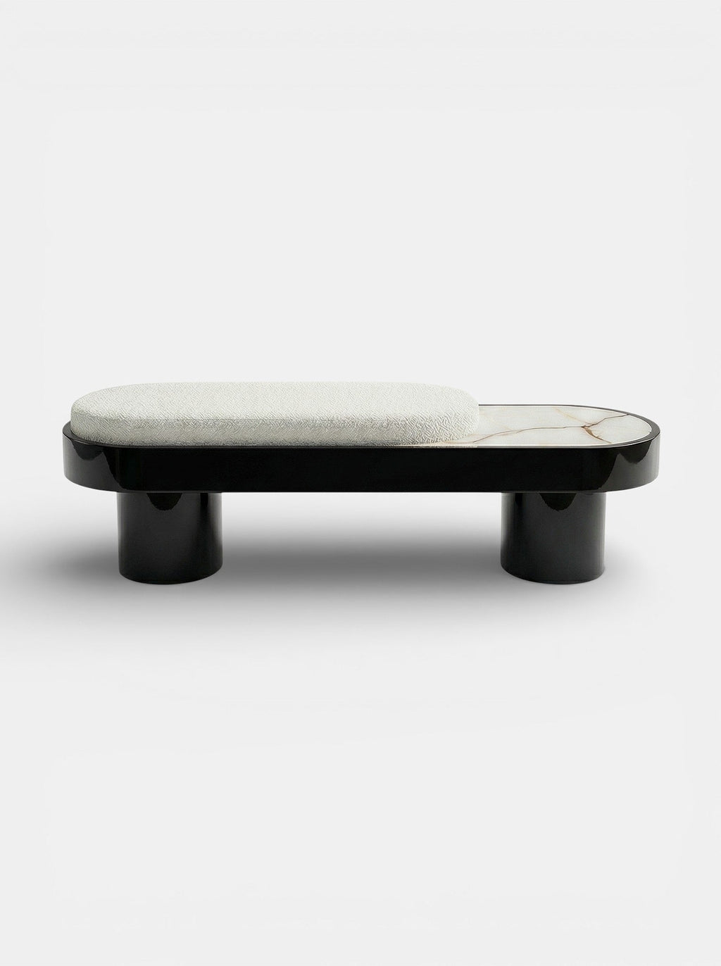 MARBERA Noto bench black lacquered wood with Shell Onyx marble - front view luxury seating furniture