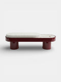 MARBERA Noto bench bordeaux lacquered wood with Shell Onyx marble - front view luxury furniture