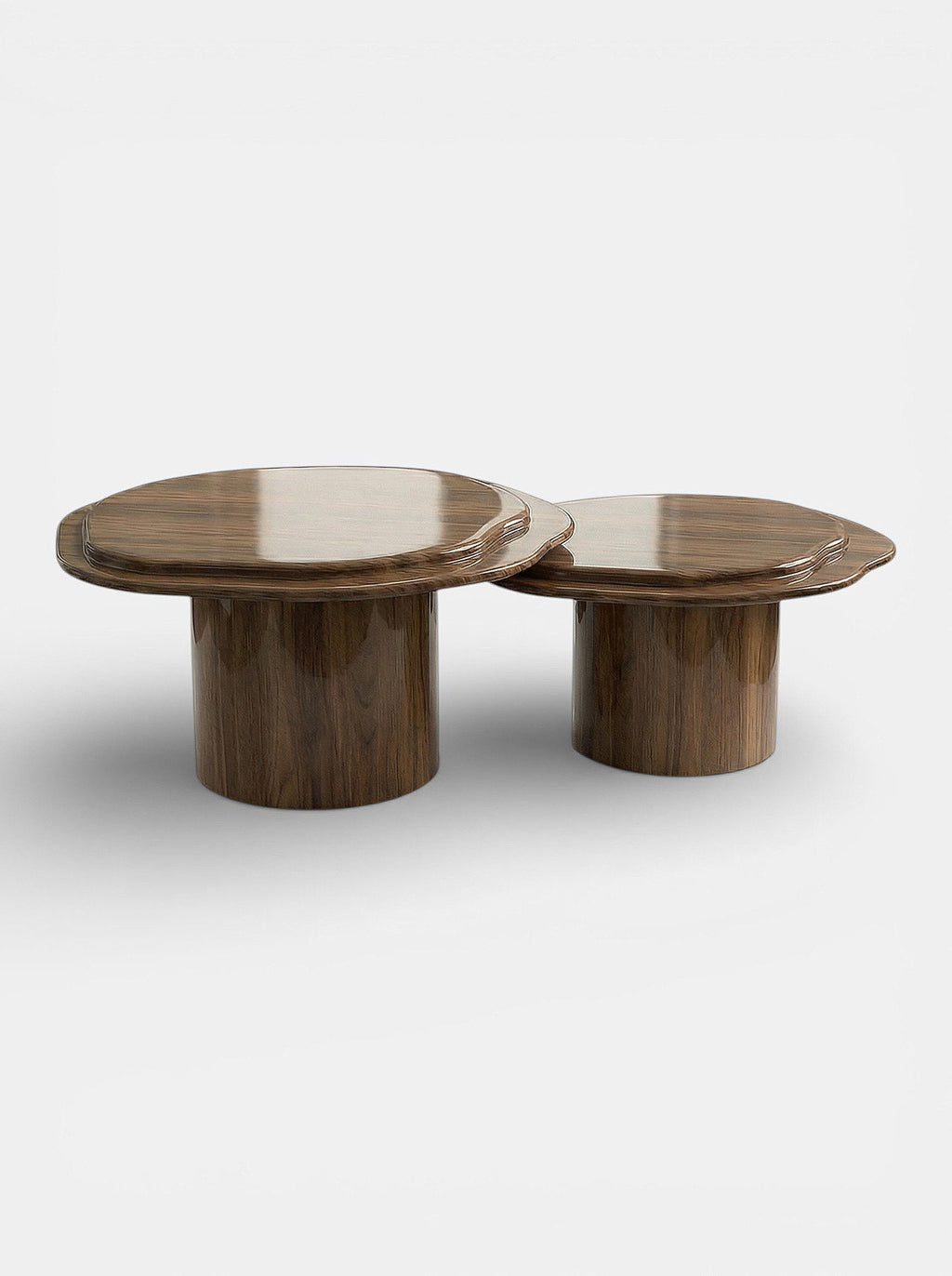 Nuga Duo coffee table in glossy wood finish, Italian luxury furniture with modern design aesthetics