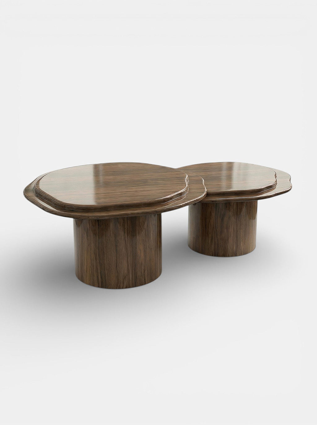 Second view of Nuga Duo glossy wood coffee table, Italian crafted luxury furniture with modern style